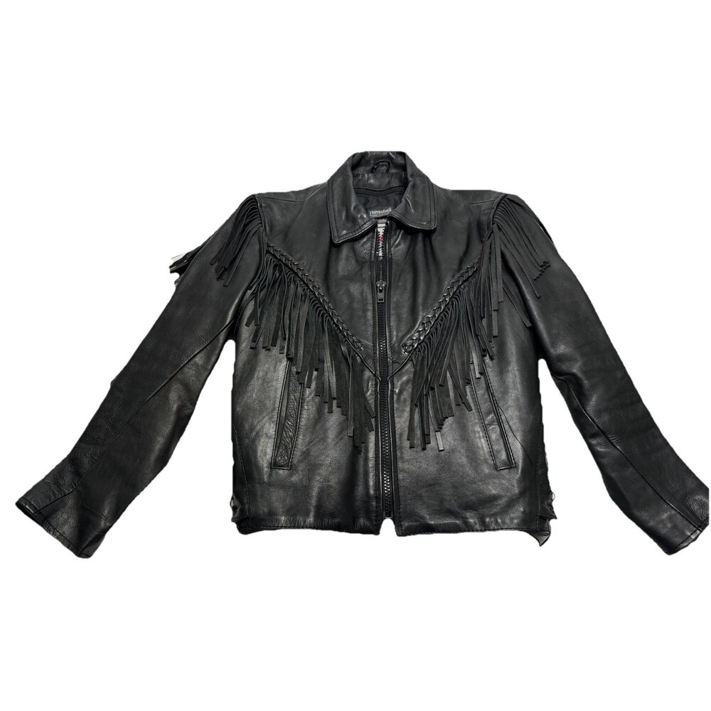 Route 66 Womens Black Leather Thinsulate 3M Full-Zip Biker Jacket Sz 12